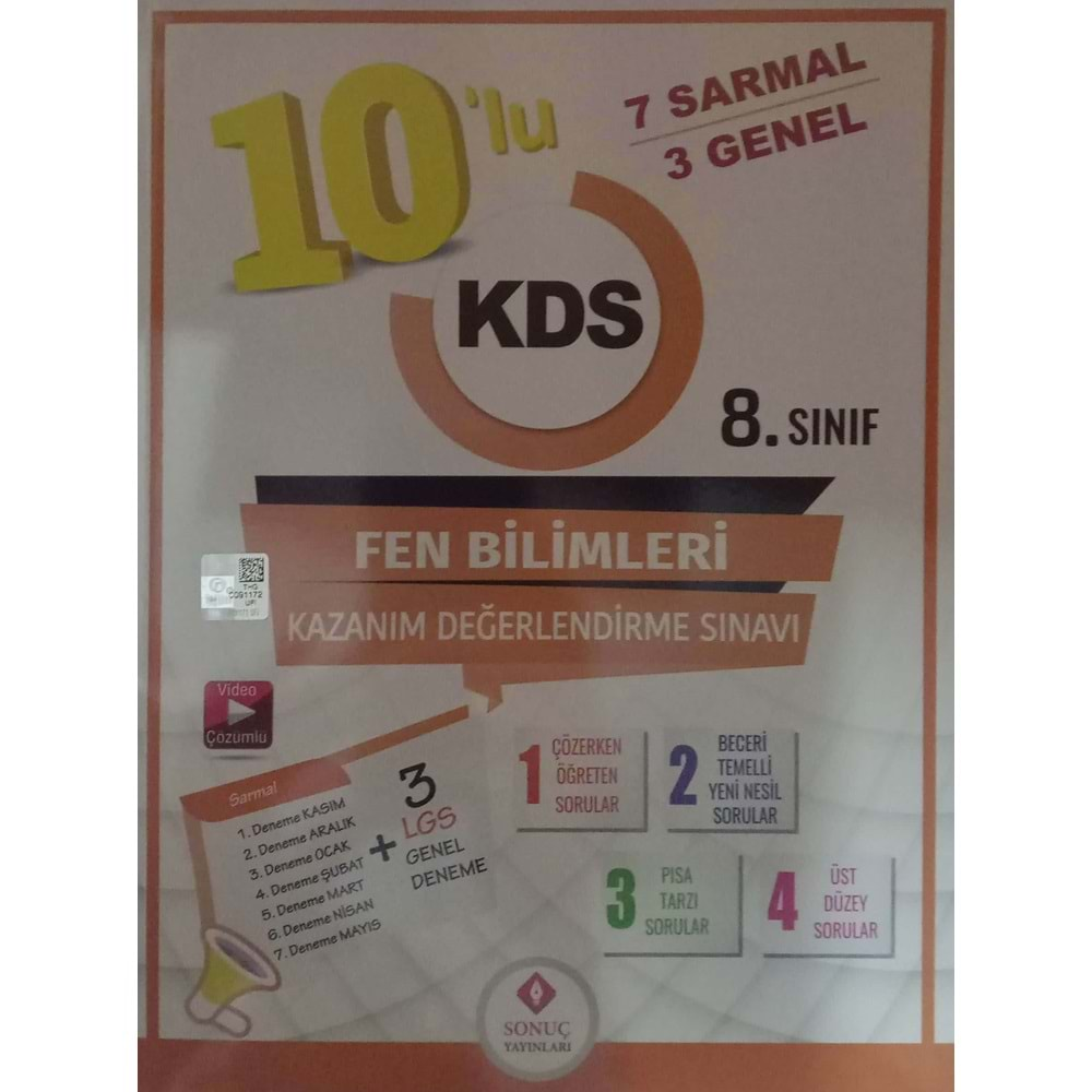 ürün Sonuç Yayınları 8.Sınıf Fen Bilimleri KDS Kazanım Değerlendirme Sınavı