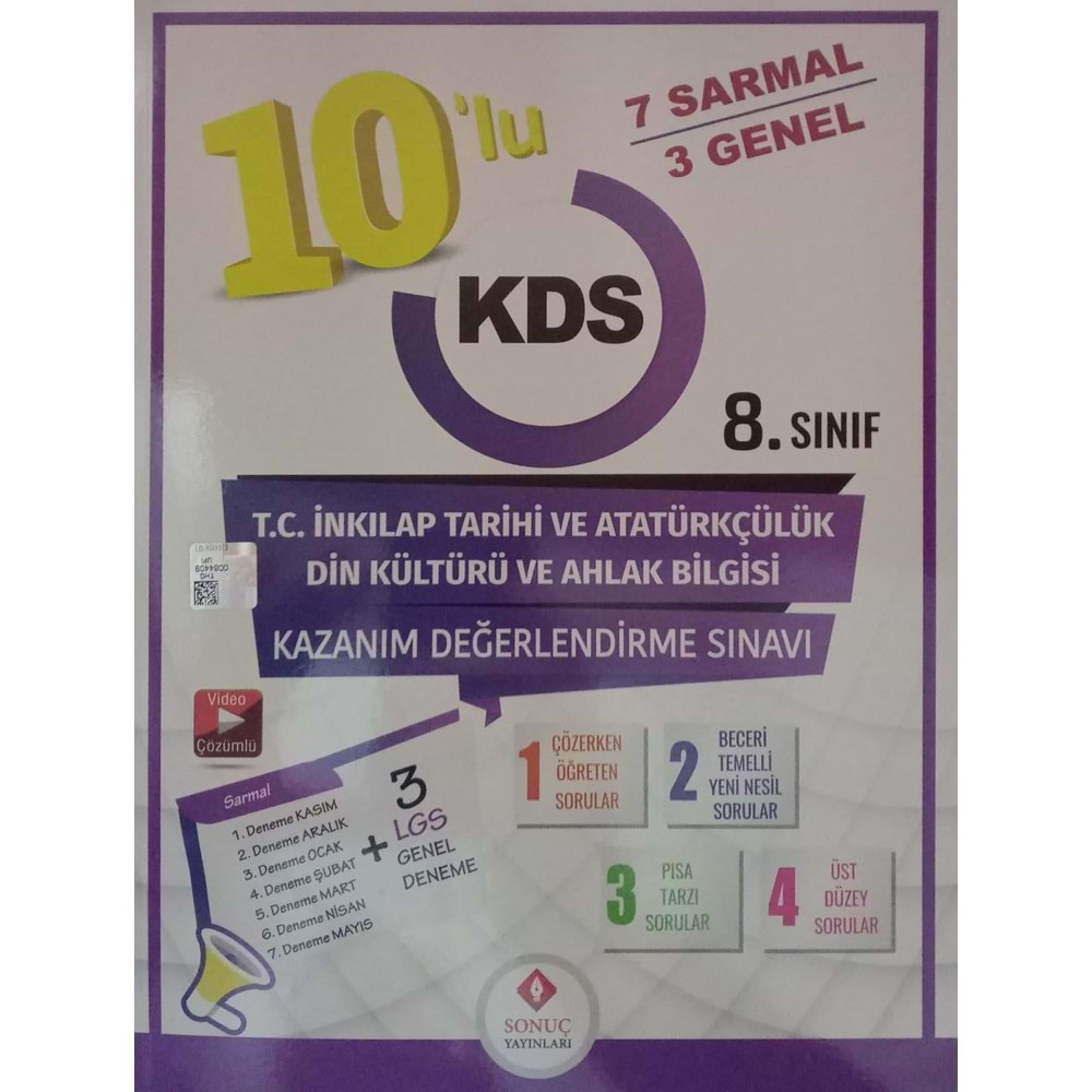 ürün Sonuç Yayınları 8.Sınıf T.C. İnkılap Tarihi ve Atatürkçülük KDS Kazanım Değerlendirme Sınavı